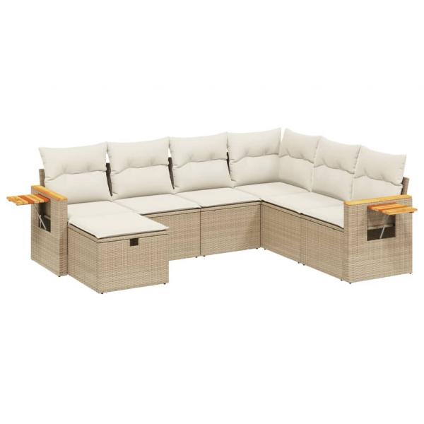 7-tlg. Garten-Sofagarnitur mit Kissen Beige Poly Rattan