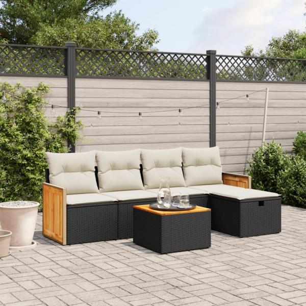 ARDEBO.de - 6-tlg. Garten-Sofagarnitur mit Kissen Schwarz Poly Rattan