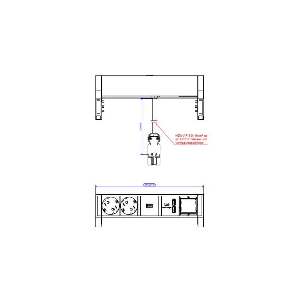 Bachmann DESK 2 Steckdoseneinheit, 2xSchutzkontaktsteckdosen, 1xUSB Doppelcharger, weiß/schwarz (902.228)