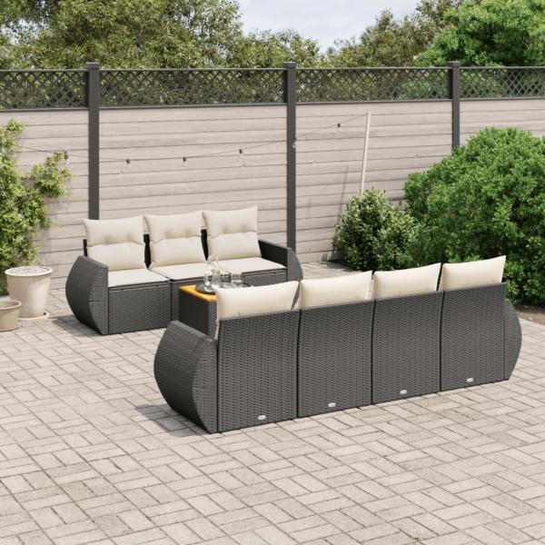 ARDEBO.de - 8-tlg. Garten-Sofagarnitur mit Kissen Schwarz Poly Rattan