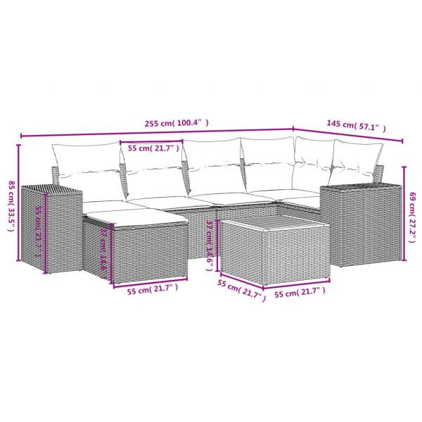 7-tlg. Garten-Sofagarnitur mit Kissen Beige Poly Rattan