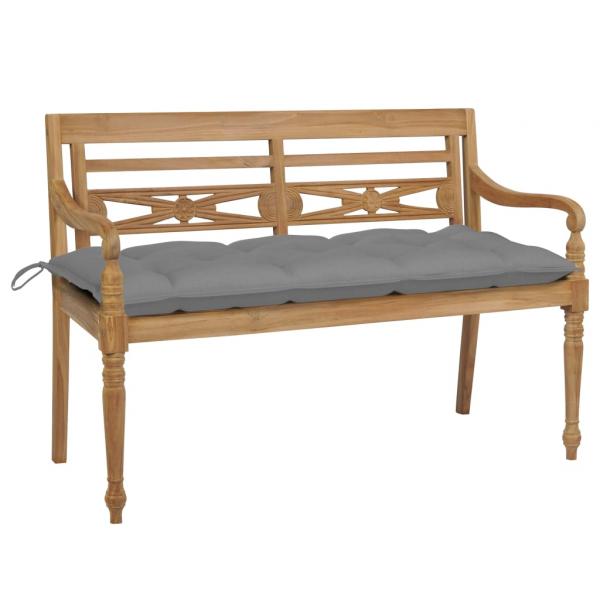 ARDEBO.de - Batavia-Gartenbank mit Grauem Kissen 120 cm Teak Massivholz