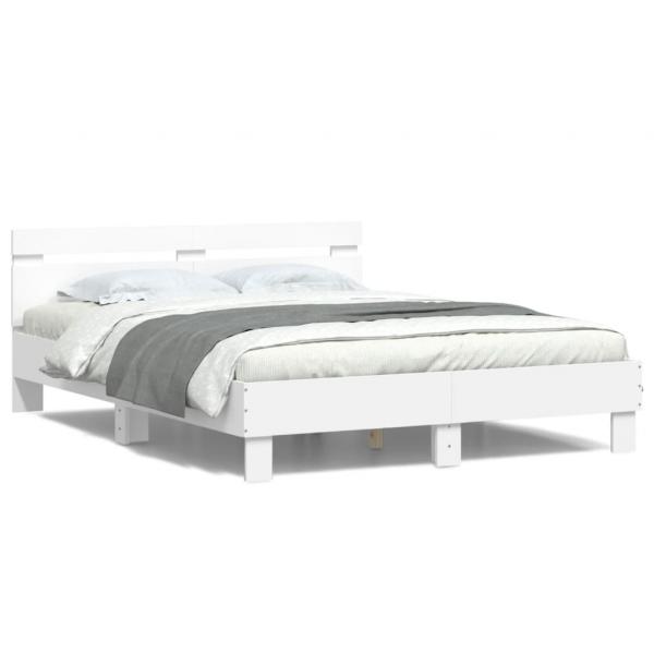 ARDEBO.de - Bettgestell mit Kopfteil LED-Beleuchtung Weiß 140x190 cm