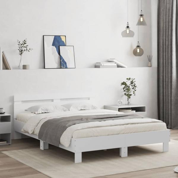 Bettgestell mit Kopfteil LED-Beleuchtung Weiß 140x190 cm