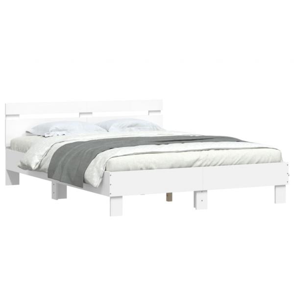 Bettgestell mit Kopfteil LED-Beleuchtung Weiß 140x190 cm