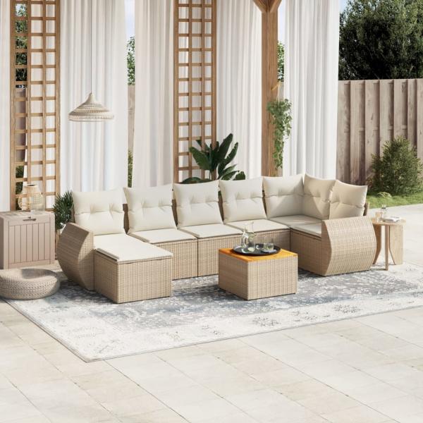 ARDEBO.de - 8-tlg. Garten-Sofagarnitur mit Kissen Beige Poly Rattan