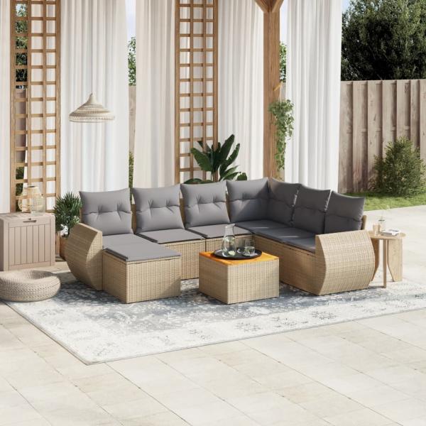 ARDEBO.de - 8-tlg. Garten-Sofagarnitur mit Kissen Beige Poly Rattan