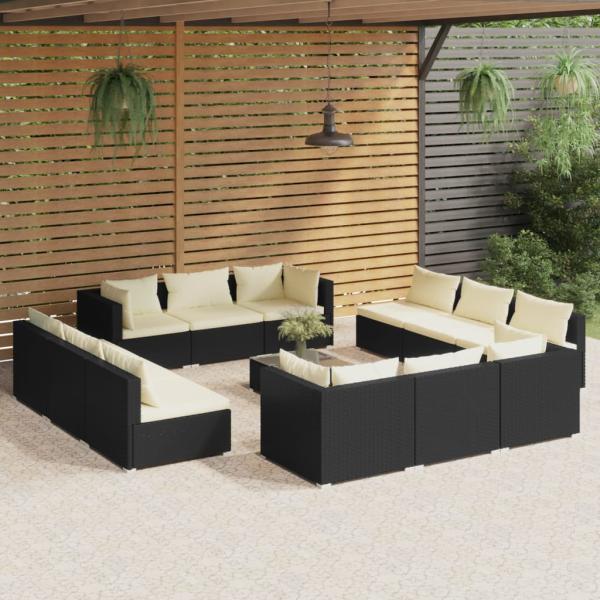 ARDEBO.de - 13-tlg. Garten-Lounge-Set mit Kissen Poly Rattan Schwarz