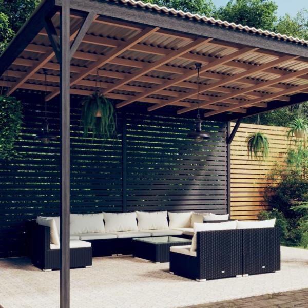 ARDEBO.de - 10-tlg. Garten-Lounge-Set mit Kissen Poly Rattan Schwarz