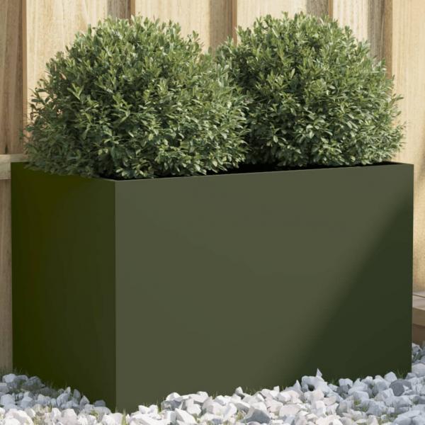 ARDEBO.de - Pflanzkübel Olivgrün 62x40x39 cm Kaltgewalzter Stahl