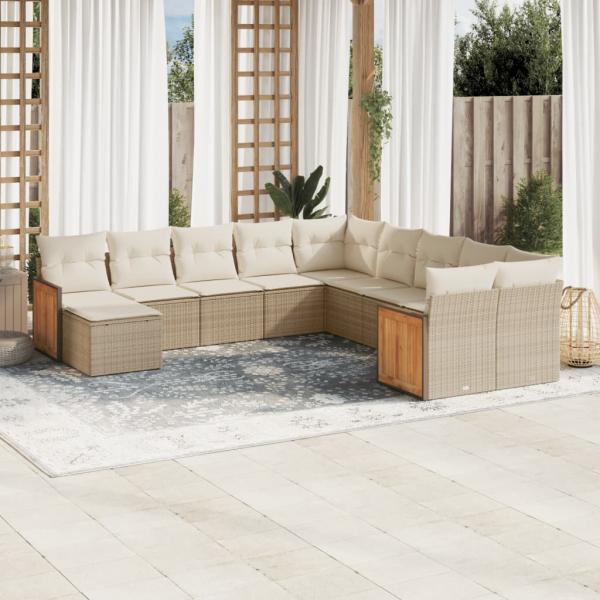 ARDEBO.de - 11-tlg. Garten-Sofagarnitur mit Kissen Beige Poly Rattan