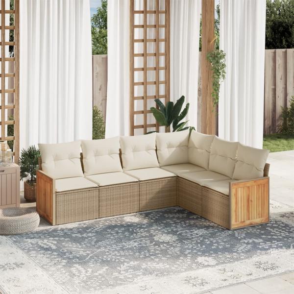 ARDEBO.de - 6-tlg. Garten-Sofagarnitur mit Kissen Beige Poly Rattan