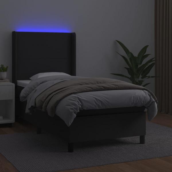 Boxspringbett mit Matratze & LED Schwarz 80x200 cm Kunstleder