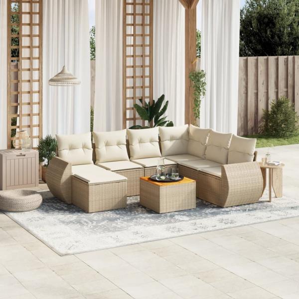 ARDEBO.de - 8-tlg. Garten-Sofagarnitur mit Kissen Beige Poly Rattan