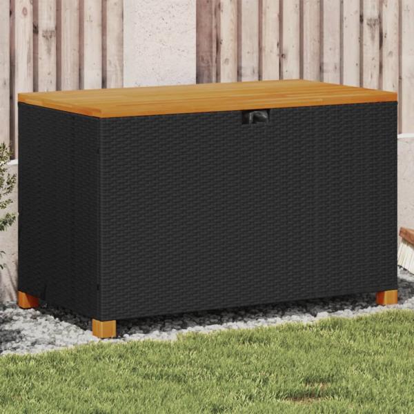 ARDEBO.de - Gartentruhe Schwarz 110x55x63 cm Poly Rattan Akazienholz