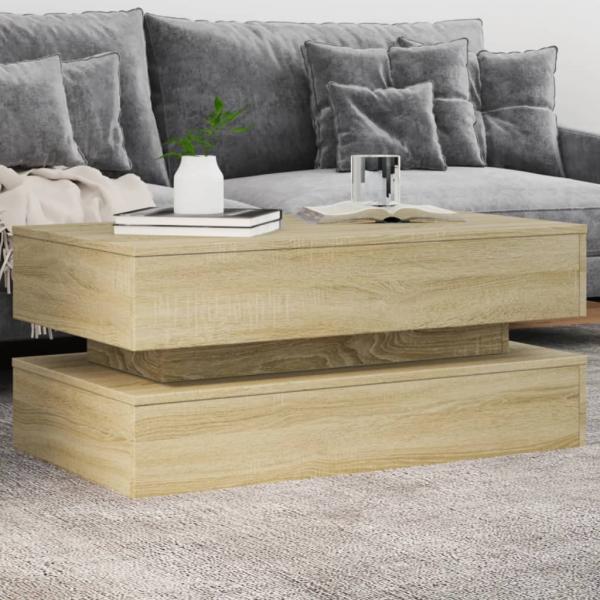 ARDEBO.de - Couchtisch mit LED-Leuchten Sonoma-Eiche 90x50x40 cm