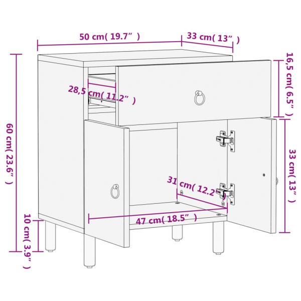 Nachttisch 50x33x60 cm Massivholz Mango