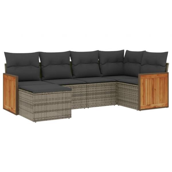 6-tlg. Garten-Sofagarnitur mit Kissen Grau Poly Rattan