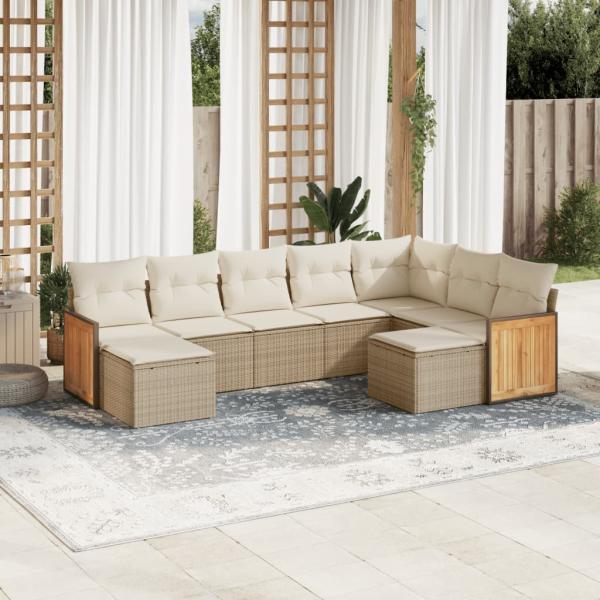 ARDEBO.de - 9-tlg. Garten-Sofagarnitur mit Kissen Beige Poly Rattan
