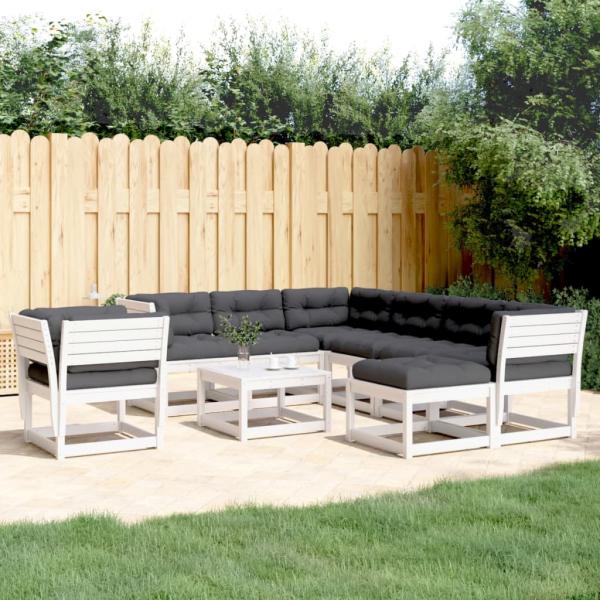 ARDEBO.de - 8-tlg. Garten-Lounge-Set mit Kissen Weiß Massivholz Kiefer