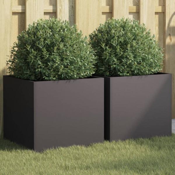 ARDEBO.de - Pflanzkübel 2 Stk. Schwarz 42x40x39 cm Kaltgewalzter Stahl