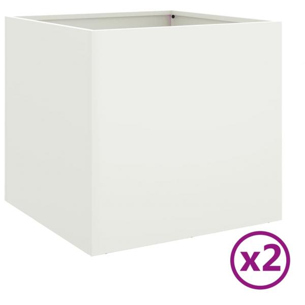 Pflanzkübel 2 Stk. Weiß 49x47x46 cm Kaltgewalzter Stahl