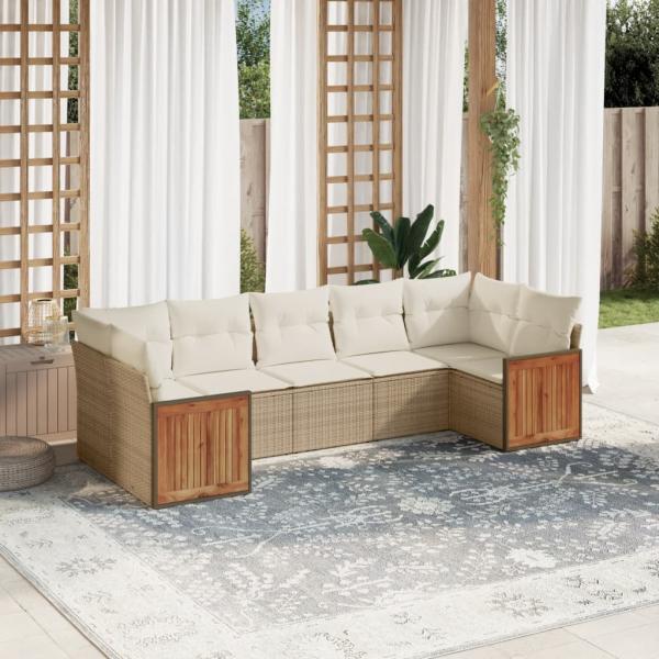 ARDEBO.de - 7-tlg. Garten-Sofagarnitur mit Kissen Beige Poly Rattan