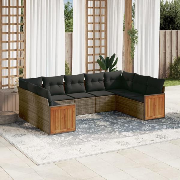 ARDEBO.de - 9-tlg. Garten-Sofagarnitur mit Kissen Grau Poly Rattan
