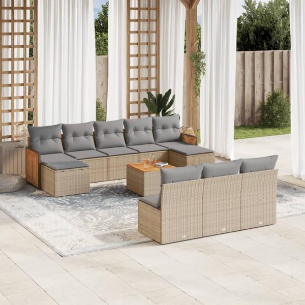 ARDEBO.de - 11-tlg. Garten-Sofagarnitur mit Kissen Beige Poly Rattan