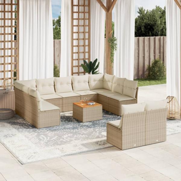 ARDEBO.de - 12-tlg. Garten-Sofagarnitur mit Kissen Beige Poly Rattan