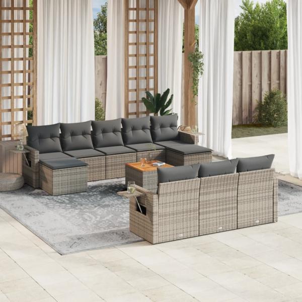 ARDEBO.de - 11-tlg. Garten-Sofagarnitur mit Kissen Grau Poly Rattan