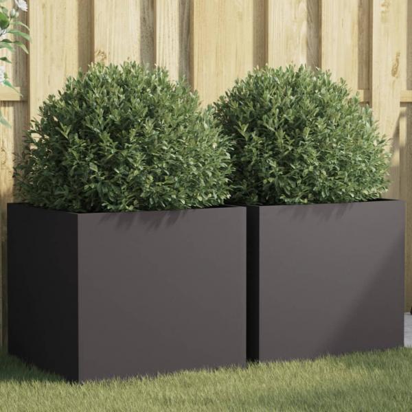 ARDEBO.de - Pflanzkübel 2 Stk. Schwarz 49x47x46 cm Kaltgewalzter Stahl