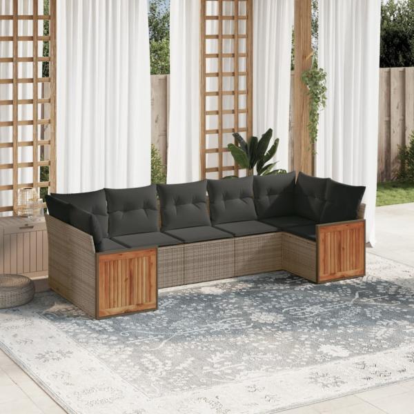 ARDEBO.de - 7-tlg. Garten-Sofagarnitur mit Kissen Grau Poly Rattan