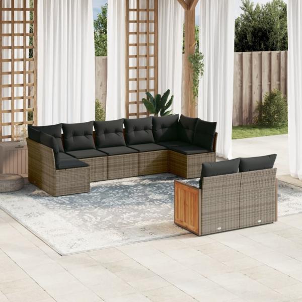ARDEBO.de - 9-tlg. Garten-Sofagarnitur mit Kissen Grau Poly Rattan