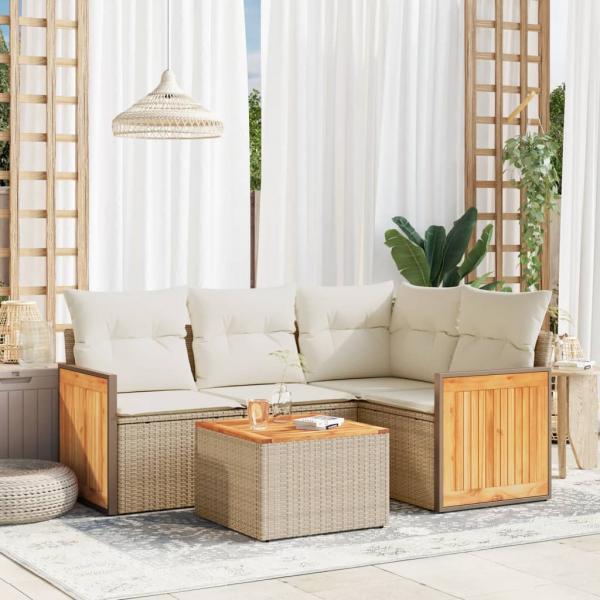 ARDEBO.de - 5-tlg. Garten-Sofagarnitur mit Kissen Beige Poly Rattan