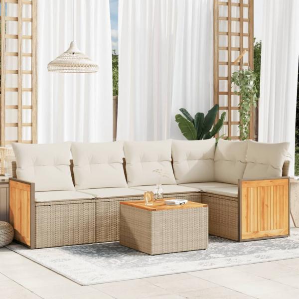 ARDEBO.de - 6-tlg. Garten-Sofagarnitur mit Kissen Beige Poly Rattan