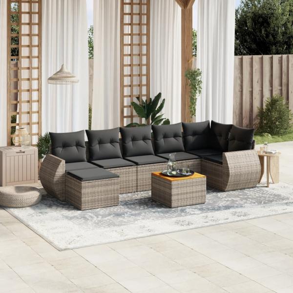 ARDEBO.de - 8-tlg. Garten-Sofagarnitur mit Kissen Grau Poly Rattan