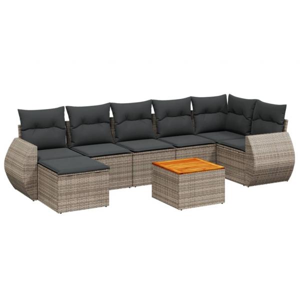 8-tlg. Garten-Sofagarnitur mit Kissen Grau Poly Rattan