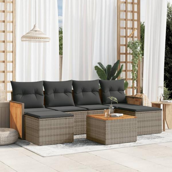 ARDEBO.de - 7-tlg. Garten-Sofagarnitur mit Kissen Grau Poly Rattan