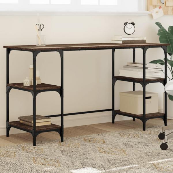 ARDEBO.de - Schreibtisch Braun Eichen-Optik 140x50x75 cm Metall