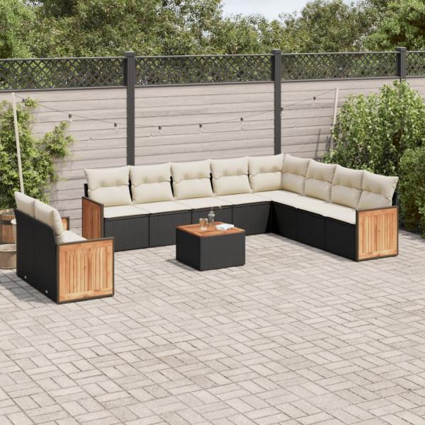 ARDEBO.de - 11-tlg. Garten-Sofagarnitur mit Kissen Schwarz Poly Rattan