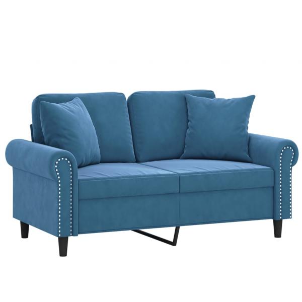 2-Sitzer-Sofa mit Zierkissen Blau 120 cm Samt