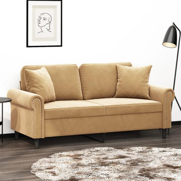 ARDEBO.de - 2-Sitzer-Sofa mit Zierkissen Braun 140 cm Samt