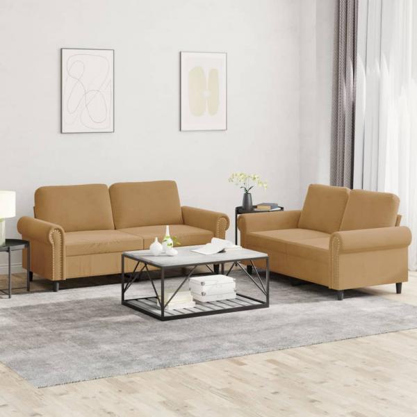 ARDEBO.de - 2-tlg. Sofagarnitur mit Kissen Braun Samt