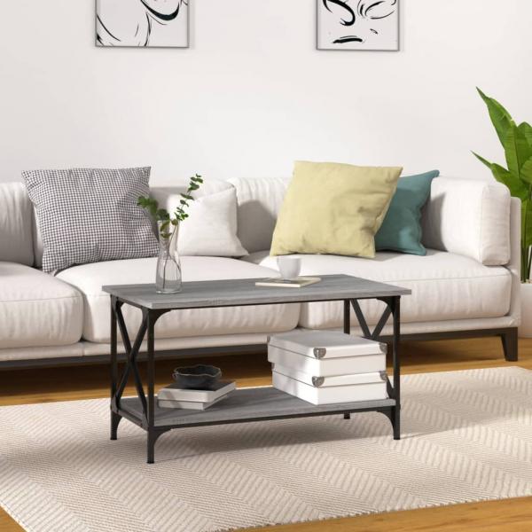 ARDEBO.de - Couchtisch Grau Sonoma 80x45x45 cm Holzwerkstoff und Eisen