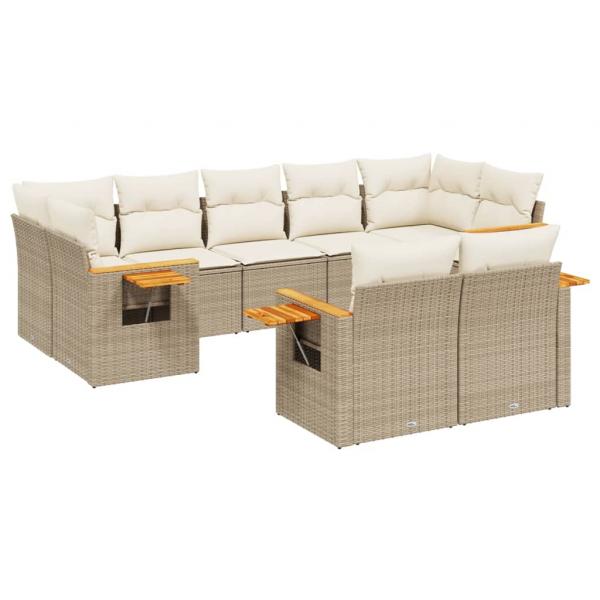 9-tlg. Garten-Sofagarnitur mit Kissen Beige Poly Rattan