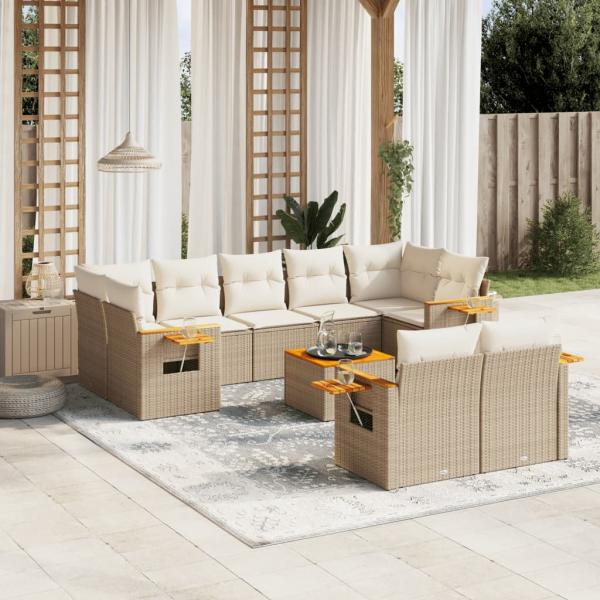 ARDEBO.de - 10-tlg. Garten-Sofagarnitur mit Kissen Beige Poly Rattan
