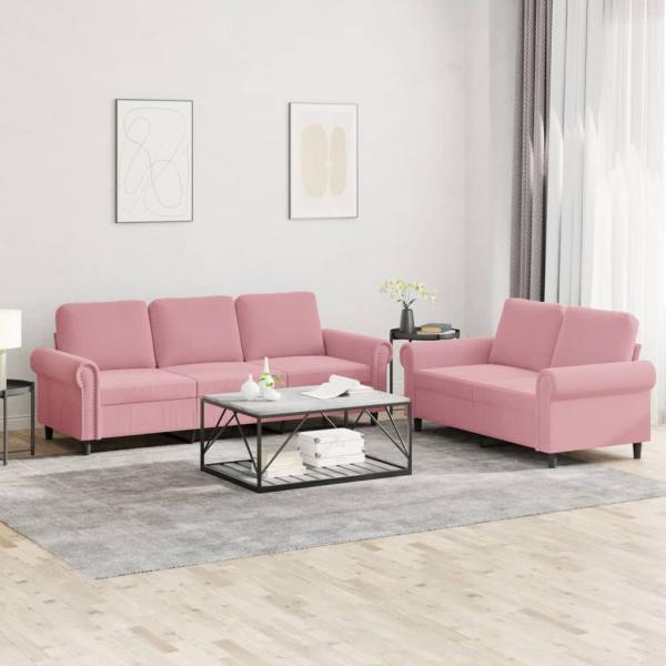 ARDEBO.de - 2-tlg. Sofagarnitur mit Kissen Rosa Samt