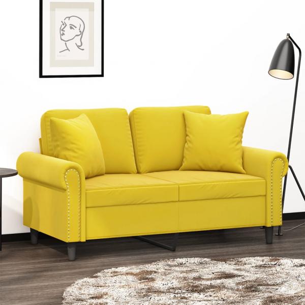 ARDEBO.de - 2-Sitzer-Sofa mit Zierkissen Gelb 120 cm Samt