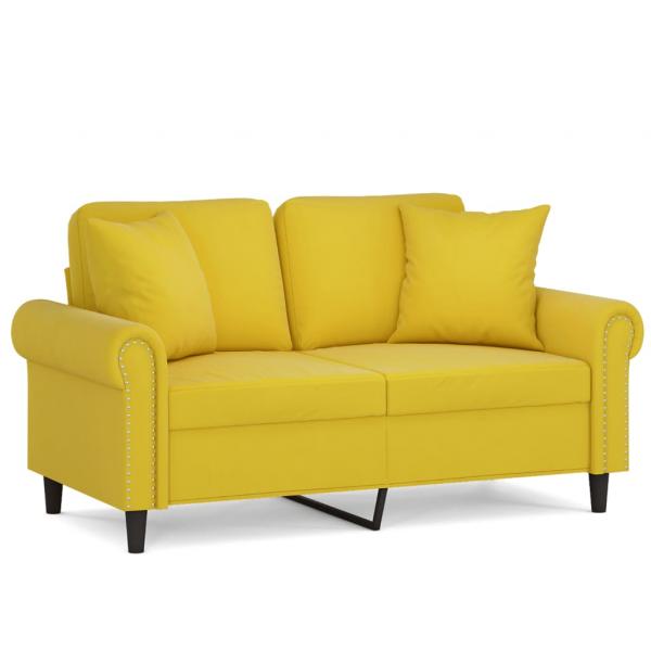 2-Sitzer-Sofa mit Zierkissen Gelb 120 cm Samt